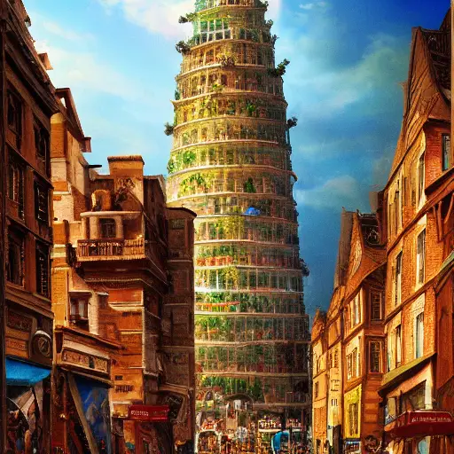 01214-2847468739-A realistic photo of the Babel tower, 4k, detailed, trending in artstation, fantasy vivid colors, photorealism, historical photo.webp